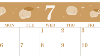 2026年7月横型レトロな日曜始まり 桃のイラストがかわいいA4無料セピア調カレンダー(2026-00700700)