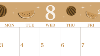 2026年8月横型レトロな日曜始まり 西瓜イラストのかわいいA4無料セピア調カレンダー(2026-00700800)