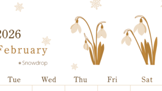 2026年2月縦型レトロな月曜始まり 白い花がかわいいイラストA4無料セピア調カレンダー(2026-00710211)