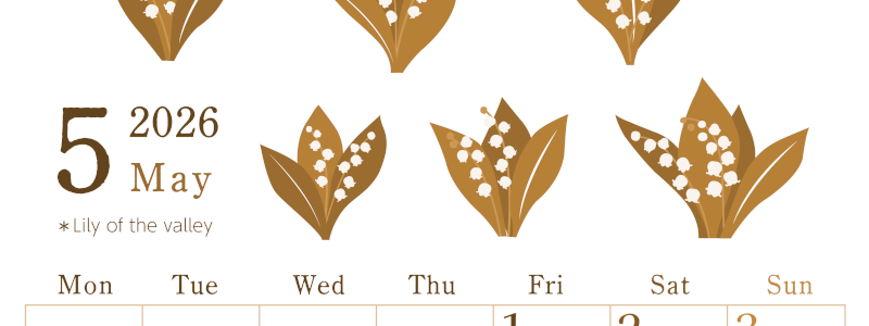 2026年5月縦型レトロな月曜始まり 白い花イラストのかわいいA4無料セピア調カレンダー(2026-00710511)