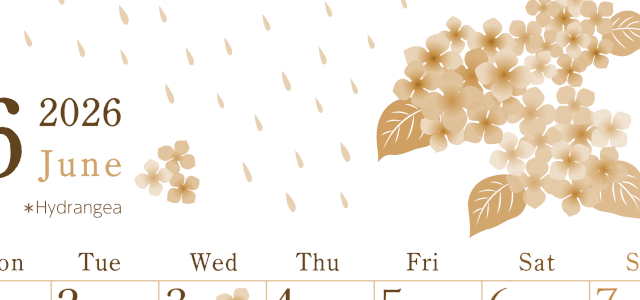 2026年6月縦型レトロな月曜始まり 梅雨の季節イラストのかわいいA4無料セピア調カレンダー(2026-00710611)