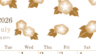 2026年7月縦型レトロな月曜始まり 季節の花イラストのかわいいA4無料セピア調カレンダー(2026-00710711)