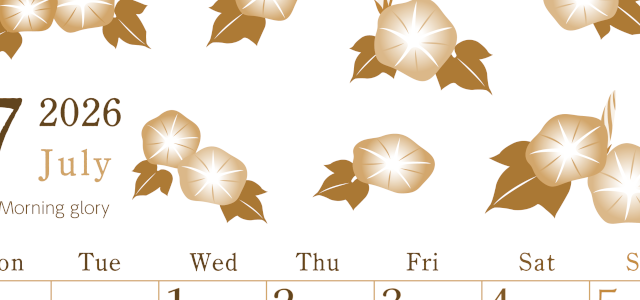 2026年7月縦型レトロな月曜始まり 季節の花イラストのかわいいA4無料セピア調カレンダー(2026-00710711)