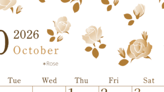 2026年10月縦型レトロな月曜始まり ローズがかわいいイラストA4無料セピア調カレンダー(2026-00711011)