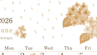 2026年6月縦型レトロな日曜始まり 梅雨の季節イラストのかわいいA4無料セピア調カレンダー(2026-00710610)
