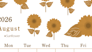 2026年8月縦型レトロな日曜始まり 夏の花のイラストがかわいいA4無料セピア調カレンダー(2026-00710810)
