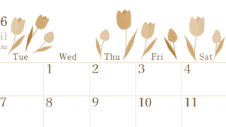 2026年4月横型レトロな月曜始まり チューリップがかわいいイラストA4無料セピア調カレンダー(2026-00710401)