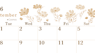 2026年9月横型レトロな月曜始まり コスモスがかわいいイラストA4無料セピア調カレンダー(2026-00710901)