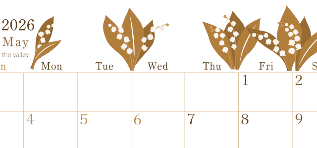 2026年5月横型レトロな日曜始まり 白い花イラストのかわいいA4無料セピア調カレンダー(2026-00710500)