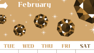 2026年2月縦型レトロな月曜始まり 誕生石のイラストがおしゃれなA4無料セピア調カレンダー(2026-00720211)