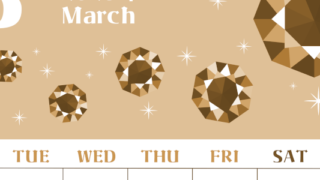 2026年3月縦型レトロな月曜始まり 誕生石のイラストがおしゃれなA4無料セピア調カレンダー(2026-00720311)