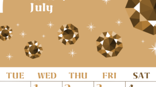 2026年7月縦型レトロな月曜始まり 誕生石のイラストがおしゃれなA4無料セピア調カレンダー(2026-00720711)