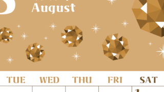 2026年8月縦型レトロな月曜始まり 誕生石のイラストがおしゃれなA4無料セピア調カレンダー(2026-00720811)