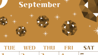 2026年9月縦型レトロな月曜始まり 誕生石のイラストがおしゃれなA4無料セピア調カレンダー(2026-00720911)