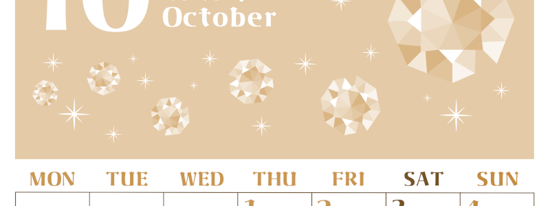 2026年10月縦型レトロな月曜始まり 誕生石のイラストがおしゃれなA4無料セピア調カレンダー(2026-00721011)