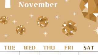 2026年11月縦型レトロな月曜始まり 誕生石のイラストがおしゃれなA4無料セピア調カレンダー(2026-00721111)