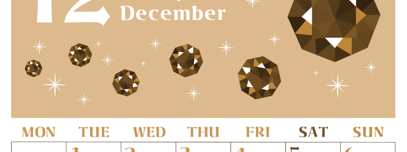 2026年12月縦型レトロな月曜始まり 誕生石のイラストがおしゃれなA4無料セピア調カレンダー(2026-00721211)