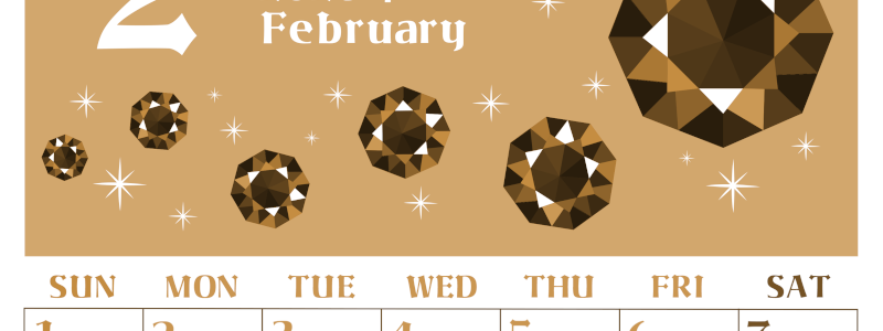 2026年2月縦型レトロな日曜始まり 誕生石のイラストがおしゃれなA4無料セピア調カレンダー(2026-00720210)