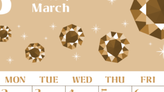 2026年3月縦型レトロな日曜始まり 誕生石のイラストがおしゃれなA4無料セピア調カレンダー(2026-00720310)