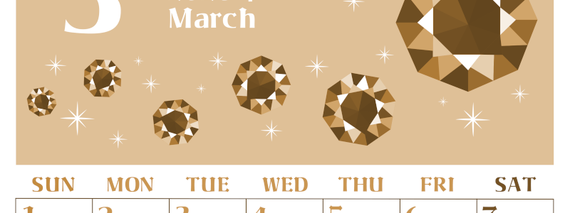 2026年3月縦型レトロな日曜始まり 誕生石のイラストがおしゃれなA4無料セピア調カレンダー(2026-00720310)