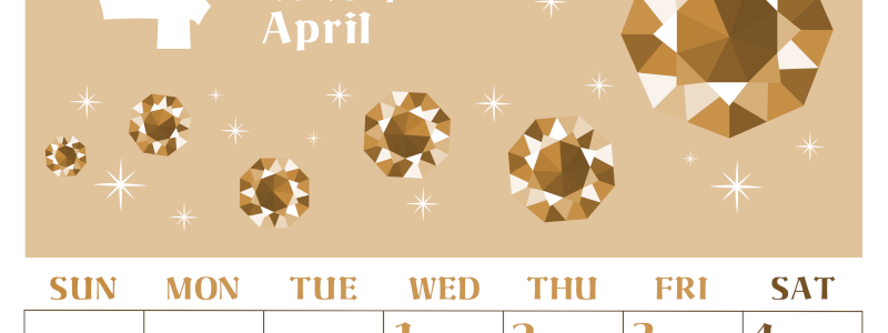 2026年4月縦型レトロな日曜始まり 誕生石のイラストがおしゃれなA4無料セピア調カレンダー(2026-00720410)