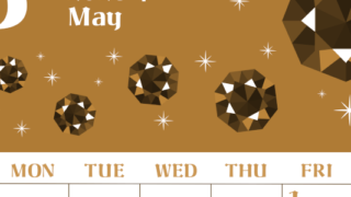 2026年5月縦型レトロな日曜始まり 誕生石のイラストがおしゃれなA4無料セピア調カレンダー(2026-00720510)