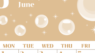 2026年6月縦型レトロな日曜始まり 誕生石のイラストがおしゃれなA4無料セピア調カレンダー(2026-00720610)