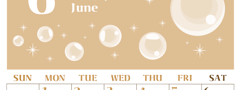 2026年6月縦型レトロな日曜始まり 誕生石のイラストがおしゃれなA4無料セピア調カレンダー(2026-00720610)