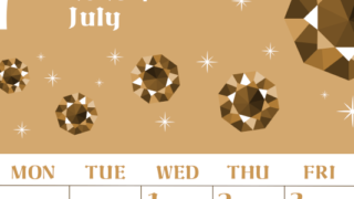 2026年7月縦型レトロな日曜始まり 誕生石のイラストがおしゃれなA4無料セピア調カレンダー(2026-00720710)