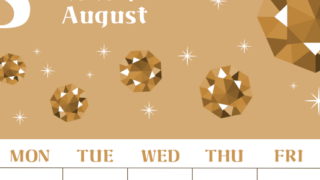 2026年8月縦型レトロな日曜始まり 誕生石のイラストがおしゃれなA4無料セピア調カレンダー(2026-00720810)