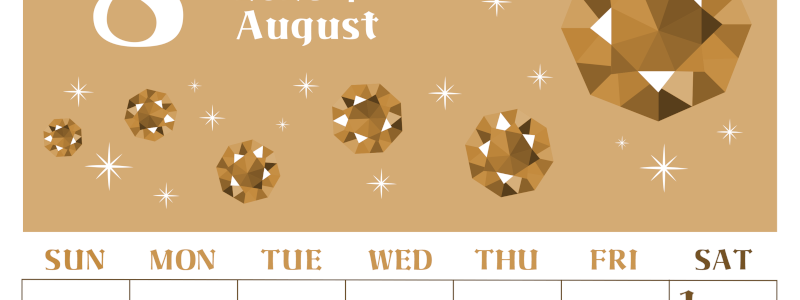 2026年8月縦型レトロな日曜始まり 誕生石のイラストがおしゃれなA4無料セピア調カレンダー(2026-00720810)