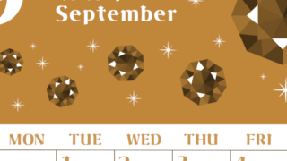 2026年9月縦型レトロな日曜始まり 誕生石のイラストがおしゃれなA4無料セピア調カレンダー(2026-00720910)