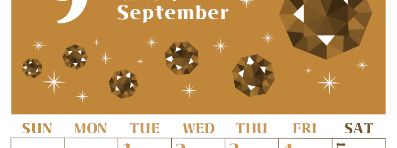 2026年9月縦型レトロな日曜始まり 誕生石のイラストがおしゃれなA4無料セピア調カレンダー(2026-00720910)