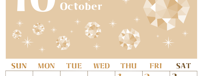 2026年10月縦型レトロな日曜始まり 誕生石のイラストがおしゃれなA4無料セピア調カレンダー(2026-00721010)