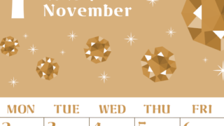 2026年11月縦型レトロな日曜始まり 誕生石のイラストがおしゃれなA4無料セピア調カレンダー(2026-00721110)