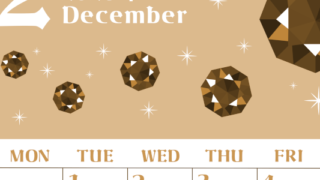 2026年12月縦型レトロな日曜始まり 誕生石のイラストがおしゃれなA4無料セピア調カレンダー(2026-00721210)