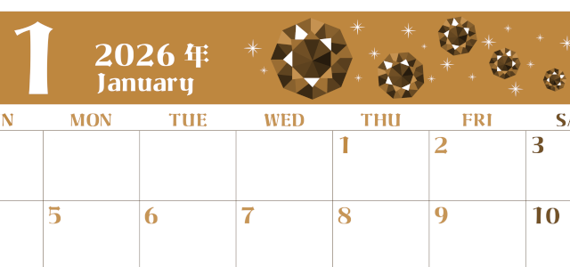 2026年1月横型レトロな日曜始まり ルビーイラストのおしゃれA4無料セピア調カレンダー(2026-00720100)