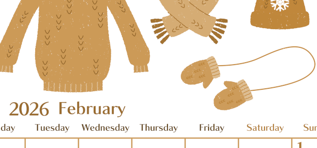 2026年2月縦型レトロな月曜始まり イラストのおしゃれA4無料セピア調カレンダー(2026-00730211)