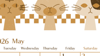 2026年5月縦型レトロな月曜始まり 猫たちイラストのおしゃれA4無料セピア調カレンダー(2026-00730511)