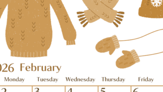 2026年2月縦型レトロな日曜始まり イラストのおしゃれA4無料セピア調カレンダー(2026-00730210)