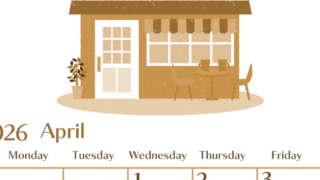 2026年4月縦型レトロな日曜始まり 新生活イラストのおしゃれA4無料セピア調カレンダー(2026-00730410)