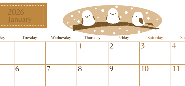 2026年1月横型レトロな月曜始まり イラストのおしゃれA4無料セピア調カレンダー(2026-00730101)