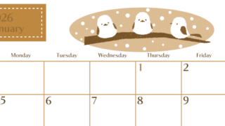 2026年1月横型レトロな日曜始まり イラストのおしゃれA4無料セピア調カレンダー(2026-00730100)