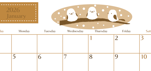 2026年1月横型レトロな日曜始まり イラストのおしゃれA4無料セピア調カレンダー(2026-00730100)