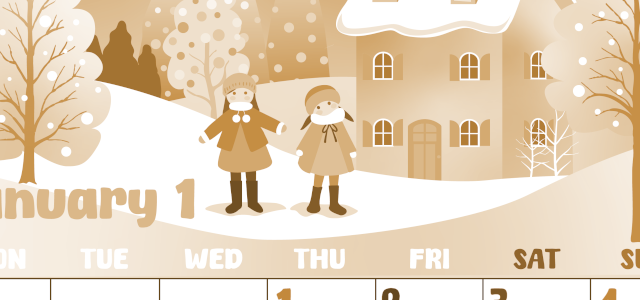 2026年1月縦型レトロな月曜始まり イラストのかわいいA4無料セピア調カレンダー(2026-00740111)