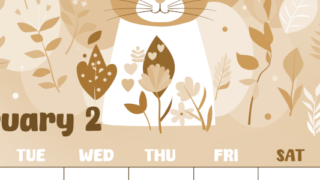 2026年2月縦型レトロな月曜始まり イラストのかわいいA4無料セピア調カレンダー(2026-00740211)