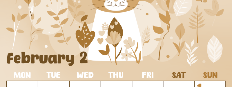 2026年2月縦型レトロな月曜始まり イラストのかわいいA4無料セピア調カレンダー(2026-00740211)