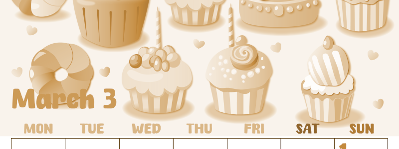 2026年3月縦型レトロな月曜始まり イラストのかわいいA4無料セピア調カレンダー(2026-00740311)