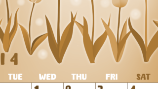 2026年4月縦型レトロな月曜始まり チューリップイラストのかわいいA4無料セピア調カレンダー(2026-00740411)