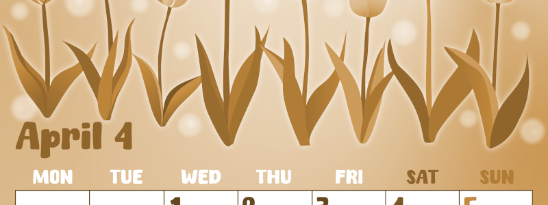 2026年4月縦型レトロな月曜始まり チューリップイラストのかわいいA4無料セピア調カレンダー(2026-00740411)